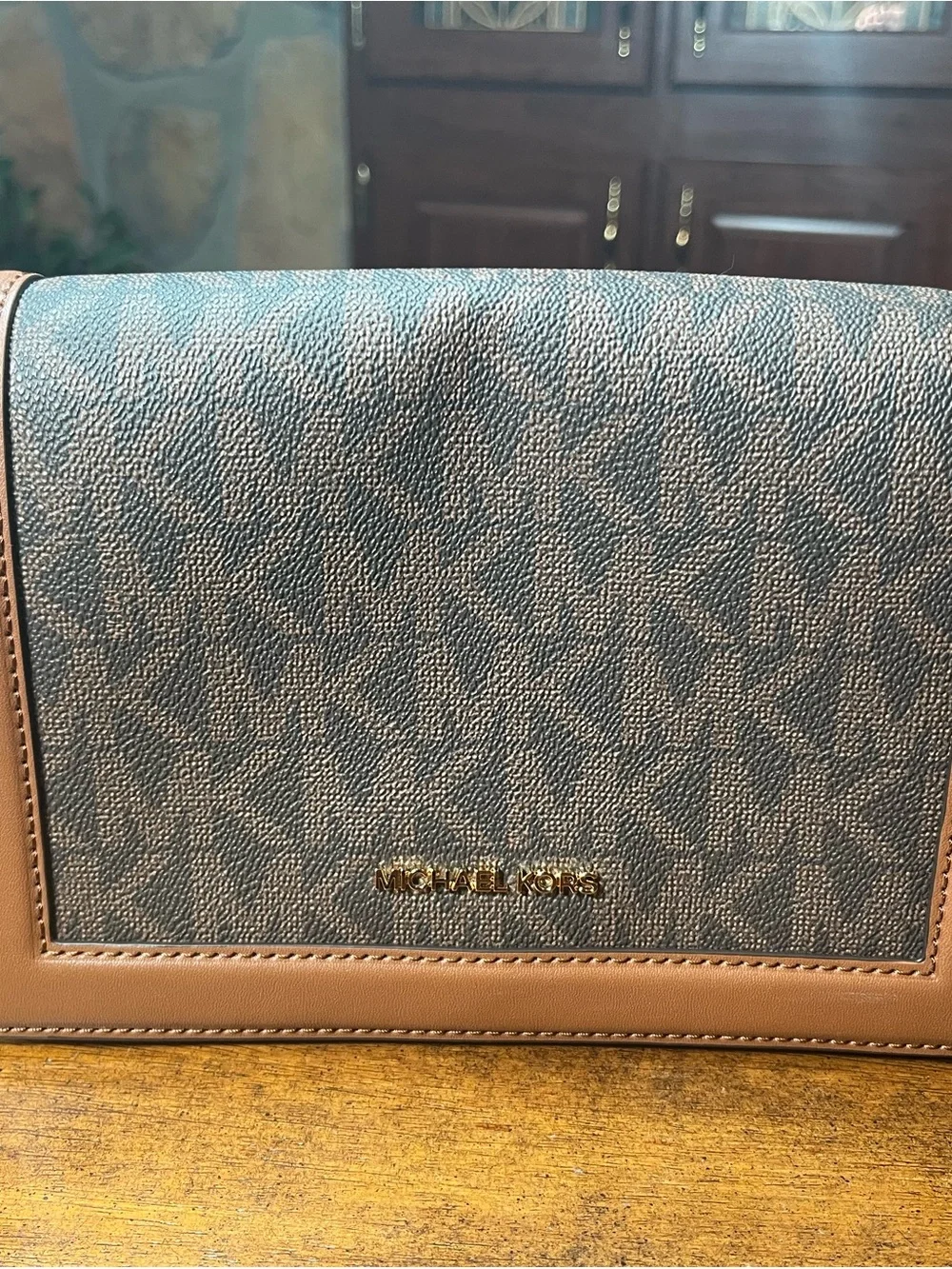 Michael Kors Brown and Black Logo Trim Crossbody